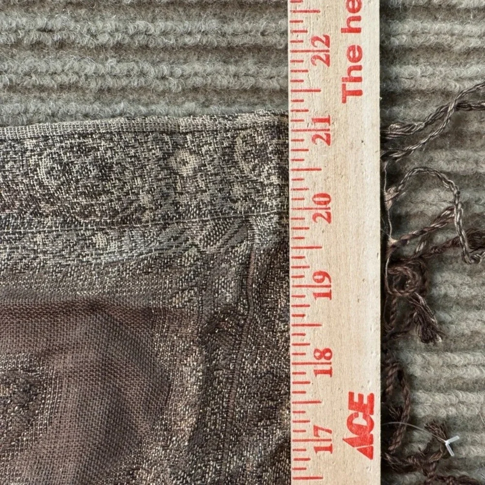 Collection Eighteen Paisley Pashmina Scarf Metallic Gold Brown Fringe Wrap Shawl